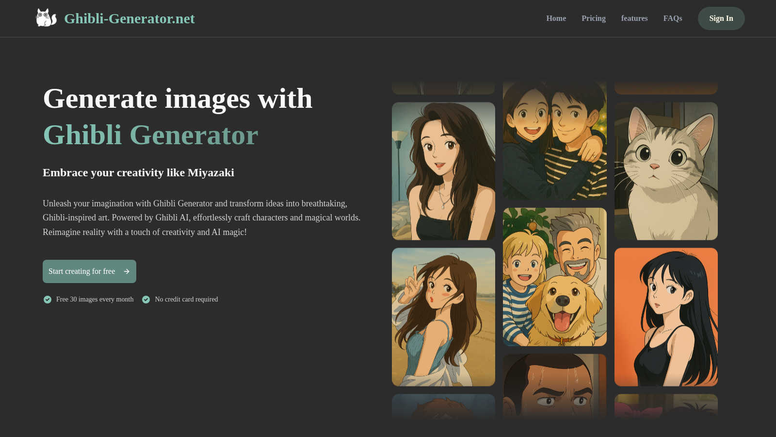 Ghibli Generator application interface and features