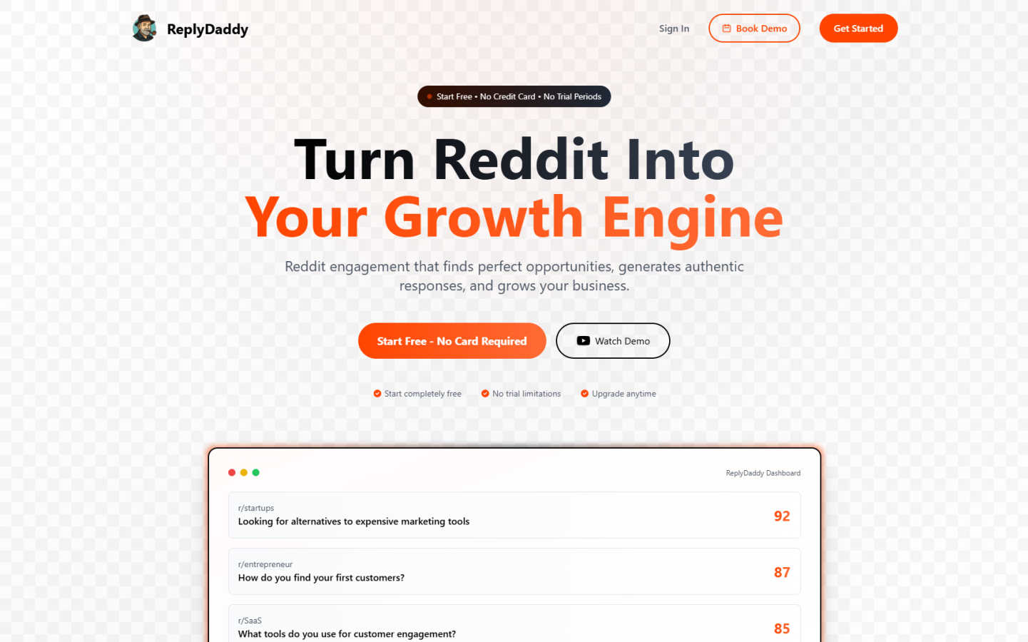 ReplyDaddy application interface and features