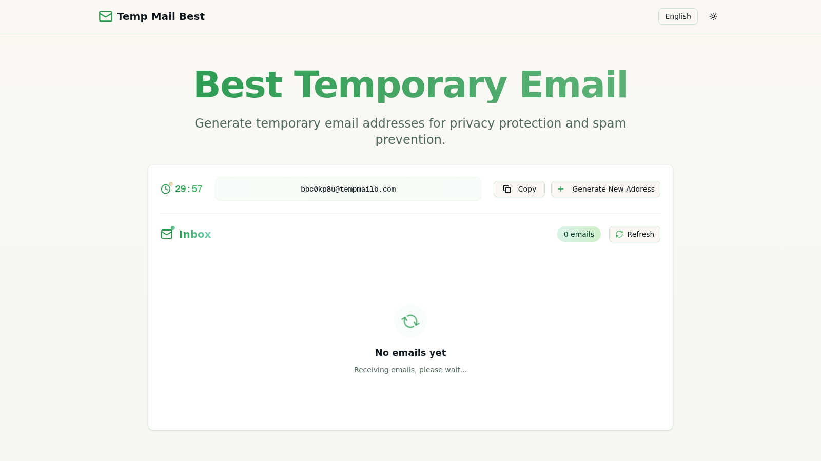 Temp Mail Best application interface and features