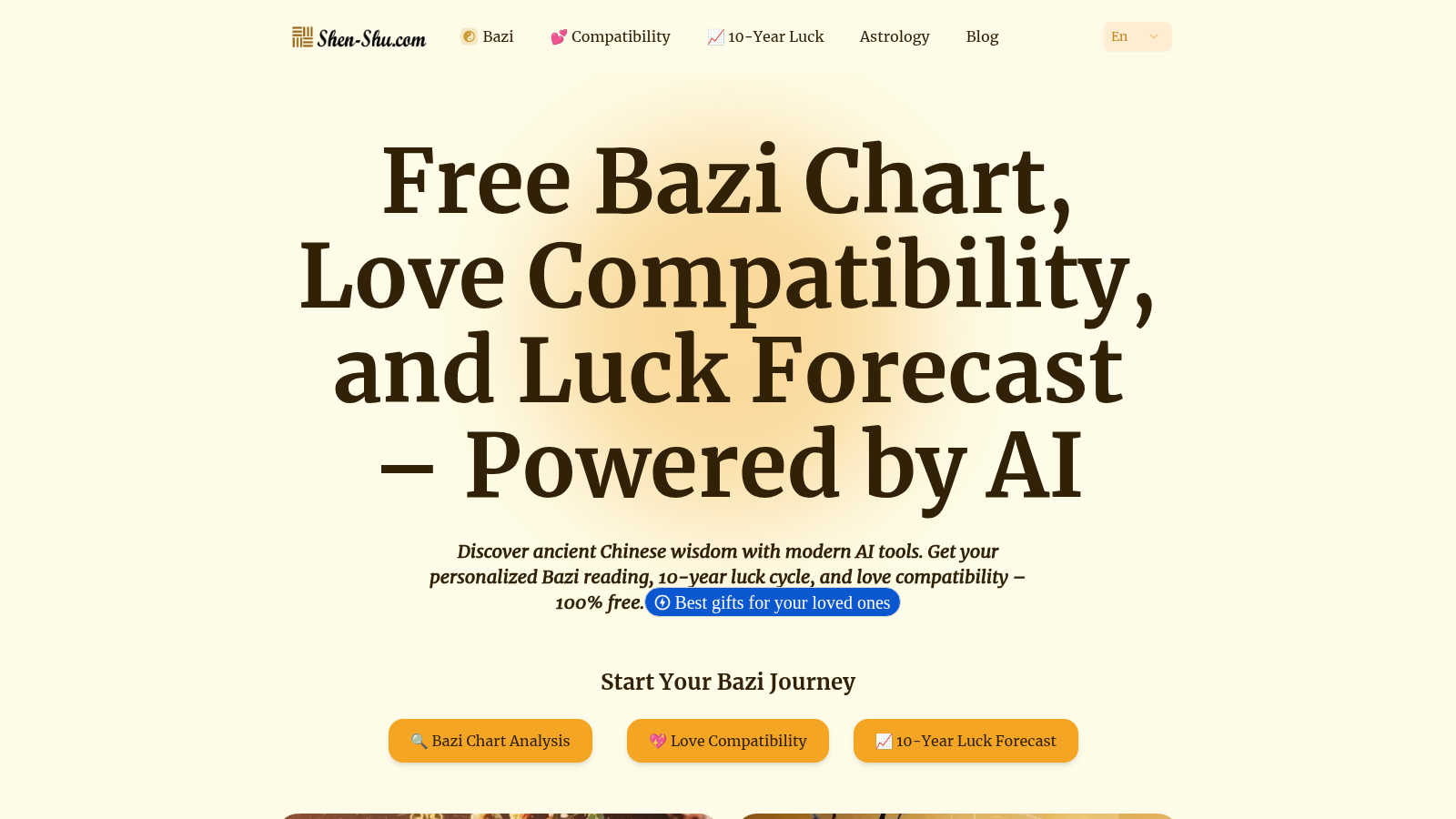 Shen Shu | Bazi Calculator Powered by AI application interface and features