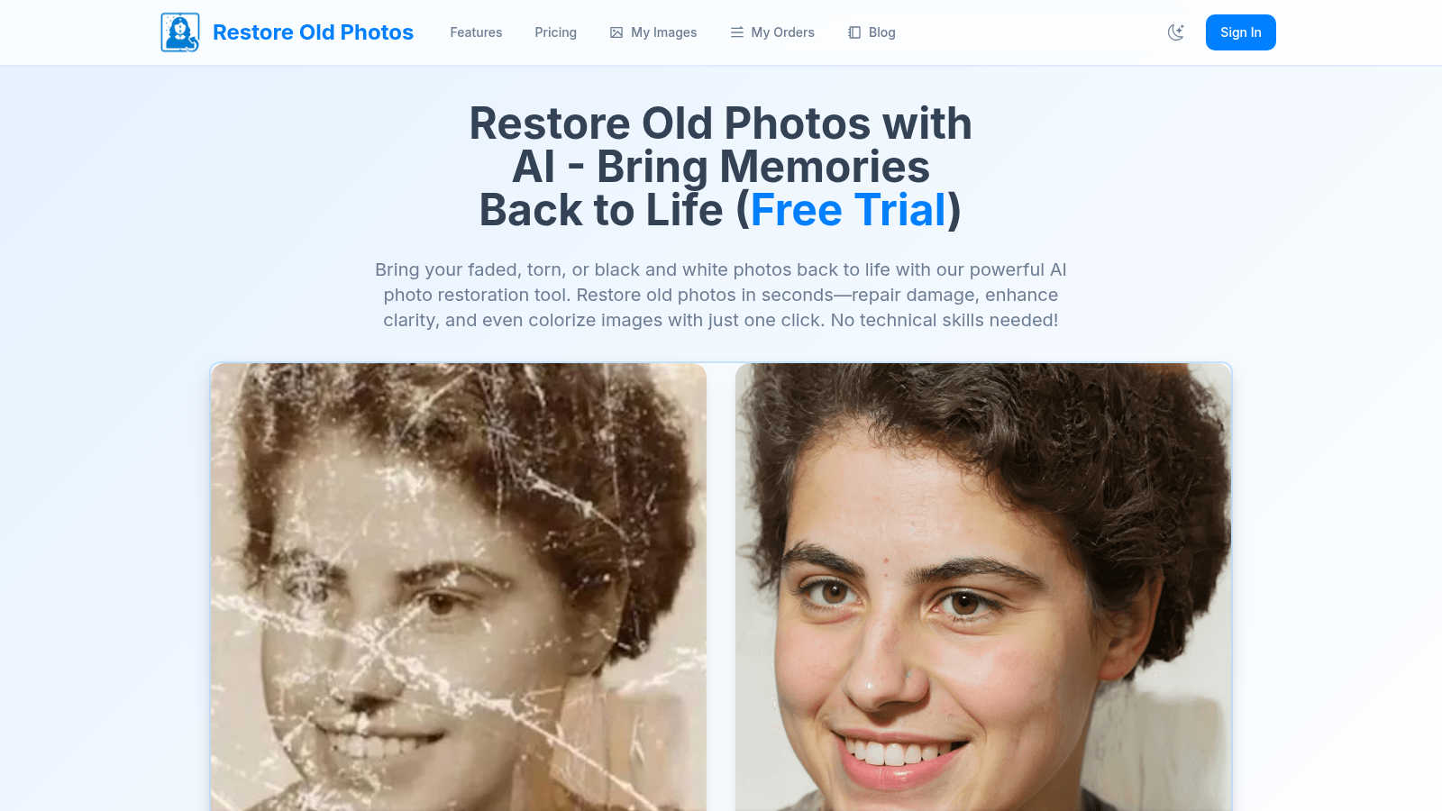 Restore Old Photos application interface and features