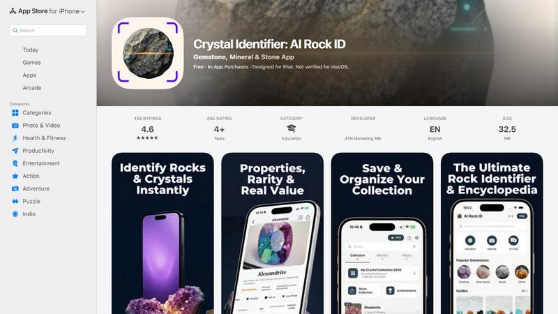 Crystal and Rock Identifier App screenshot