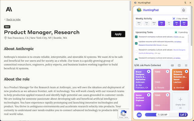 HuntingPad application interface and features