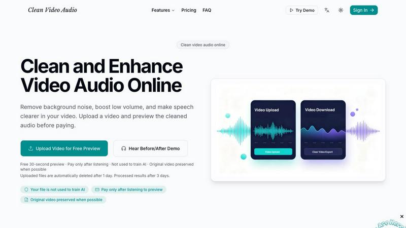 cleanvideoaudio.com screenshot