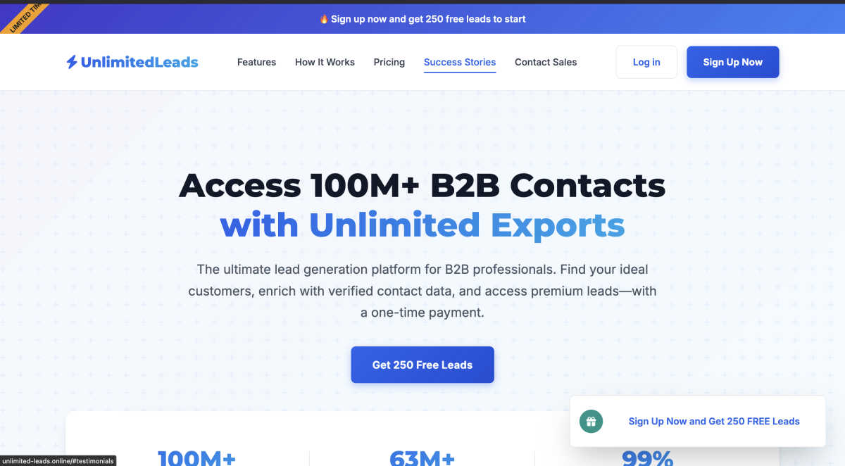 Unlimited leads application interface and features