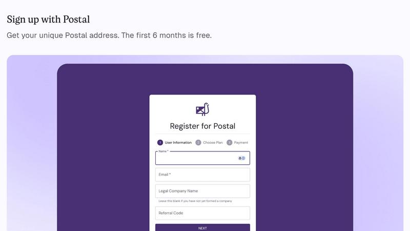 Postal application interface and features